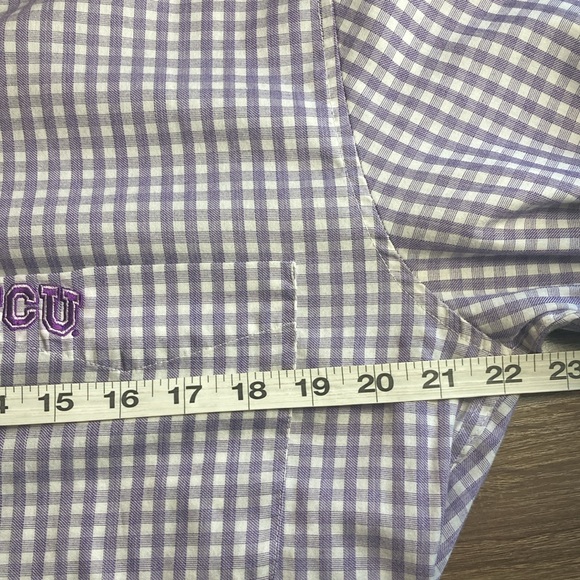 EUC Mens Antigua Medium TCU Purple & White Button down Shirt - Picture 6 of 9